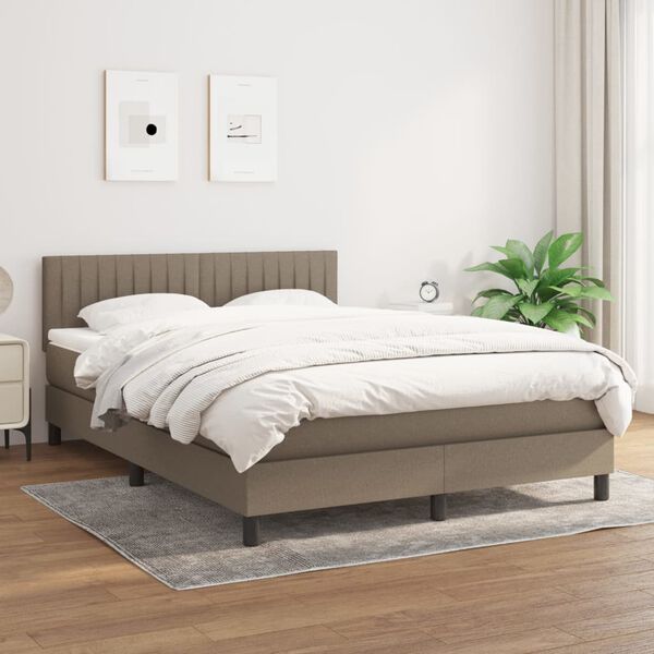 vidaXL Sommier &agrave; lattes de lit avec matelas Taupe 140x200 cm Tissu
