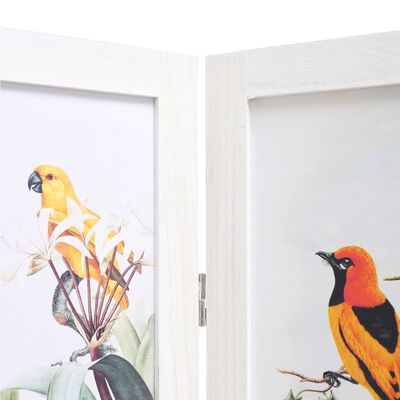 vidaXL Cloison de séparation 3 panneaux Blanc 105x165 cm Oiseaux