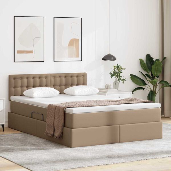 vidaXL Lit avec rangement et matelas Cappuccino 140 x 190 cm