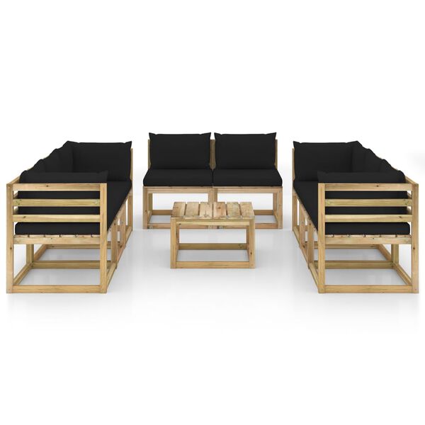 vidaXL Salon de jardin 9 pcs avec coussins bois de pin impr&eacute;gn&eacute;