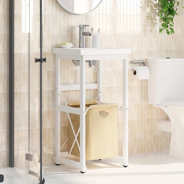 vidaXL Cadre de lavabo de salle de bain Blanc 40x38x83 cm Fer