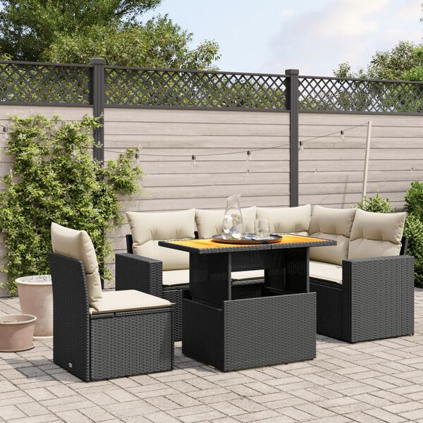 vidaXL Salon de jardin 6 pcs avec coussins noir r&eacute;sine tress&eacute;e