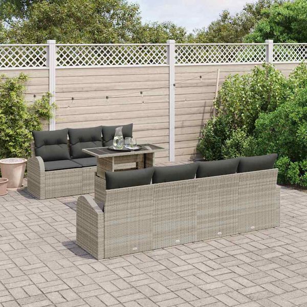 vidaXL Ensemble de canap&eacute; de jardin 8 pcs Gris clair Poly Rattan