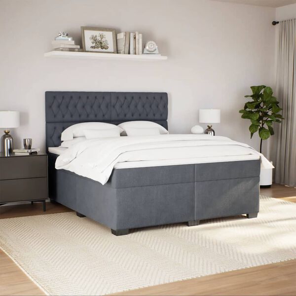 vidaXL Sommier &agrave; lattes de lit et matelas Gris fonc&eacute; 200x200cm Velours