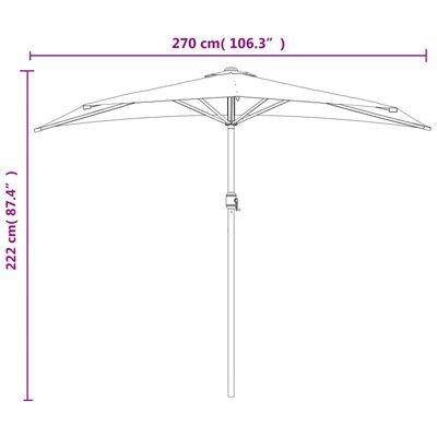 vidaXL Parasol de balcon avec mât en aluminium Sable 270x144 cm Demi