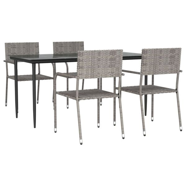 vidaXL Ensemble &agrave; manger de jardin 5pcs gris/noir r&eacute;sine tress&eacute;e/acier