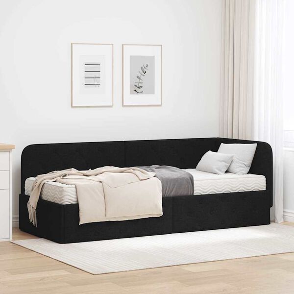 vidaXL Cadre de lit d'angle avec matelas Noir 80 x 200 cm tissu