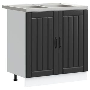 vidaXL Meuble sous &eacute;vier avec porte Lucca 2 pcs Noir Bois d'ing&eacute;nierie