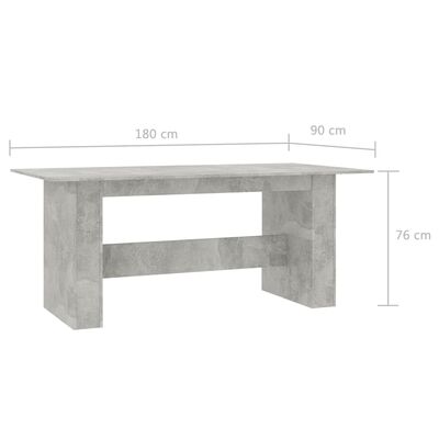 vidaXL Table de salle à manger Gris béton 180x90x76 cm Aggloméré