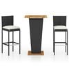 vidaXL Ensemble de bar de jardin 3 pcs et coussins R&eacute;sine tress&eacute;e Noir