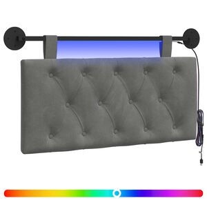 vidaXL T&ecirc;te de lit suspendue Avec lumi&egrave;re LED Gris fonc&eacute; Velours