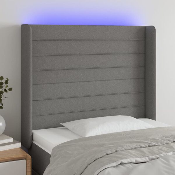 vidaXL T&ecirc;te de lit &agrave; LED Gris fonc&eacute; 83x16x118/128 cm Tissu