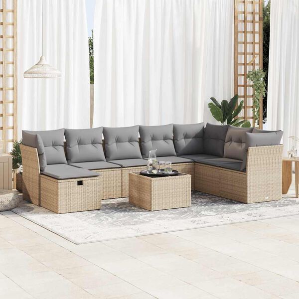 vidaXL Salon de jardin avec coussins 9 pcs beige r&eacute;sine tress&eacute;e