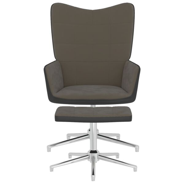 vidaXL Chaise de relaxation avec tabouret Gris fonc&eacute; Velours et PVC