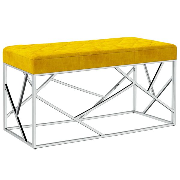 vidaXL Banc 97 cm Jaune moutarde Tissu de velours et acier inoxydable