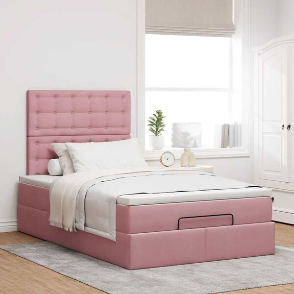vidaXL Cadre de lit ottoman avec matelas rose 120x190 cm velours