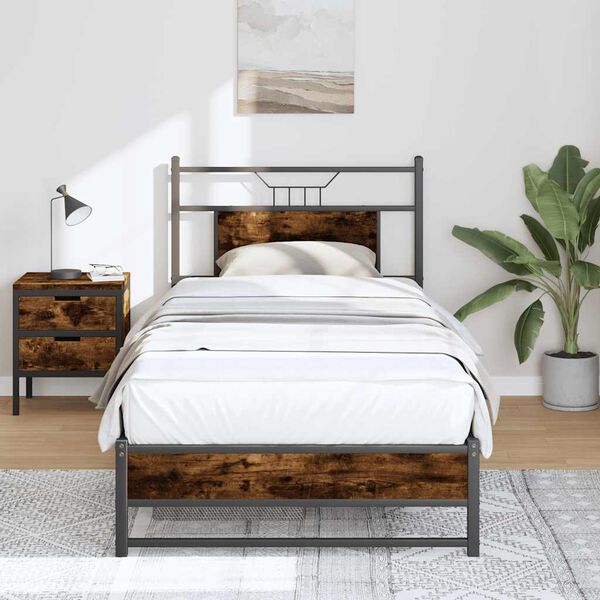 vidaXL Cadre de lit sans matelas ch&ecirc;ne fum&eacute; 75x190cm bois d'ing&eacute;nierie