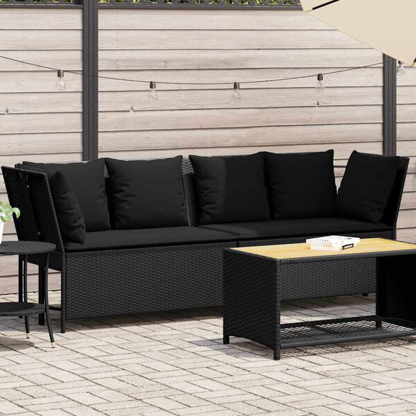 vidaXL Canap&eacute; de jardin avec coussins Noir R&eacute;sine tress&eacute;e