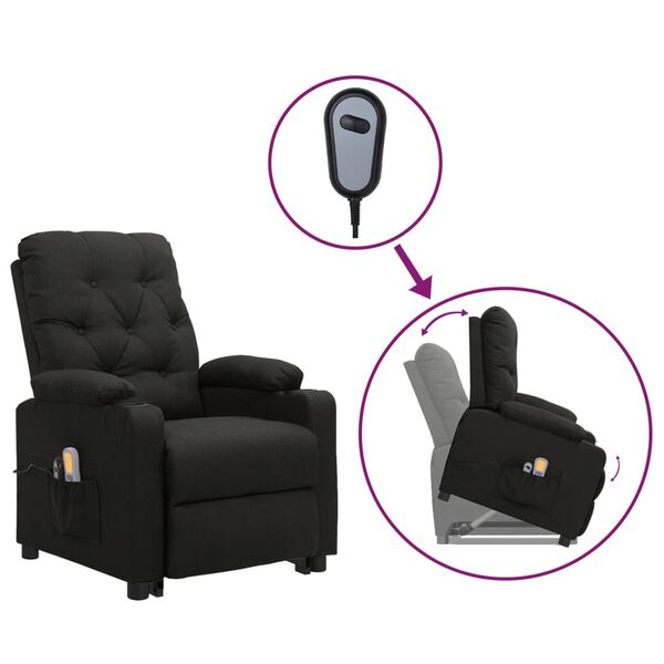 vidaXL Fauteuil de massage Noir Tissu