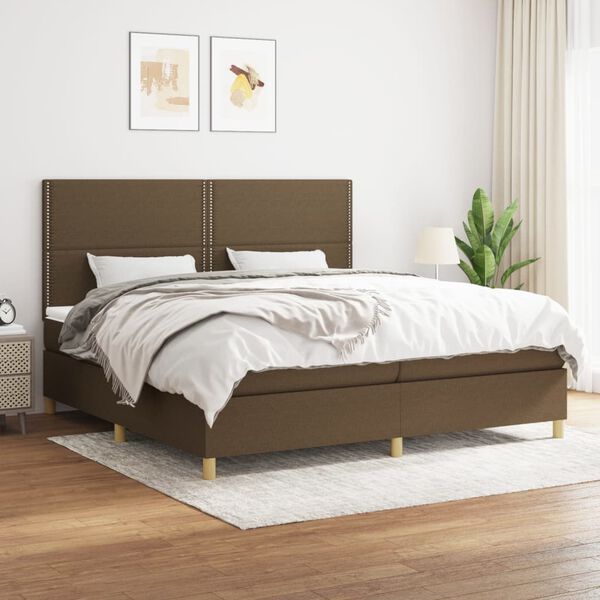 vidaXL Sommier &agrave; lattes de lit avec matelas Marron fonc&eacute; 200x200 cm