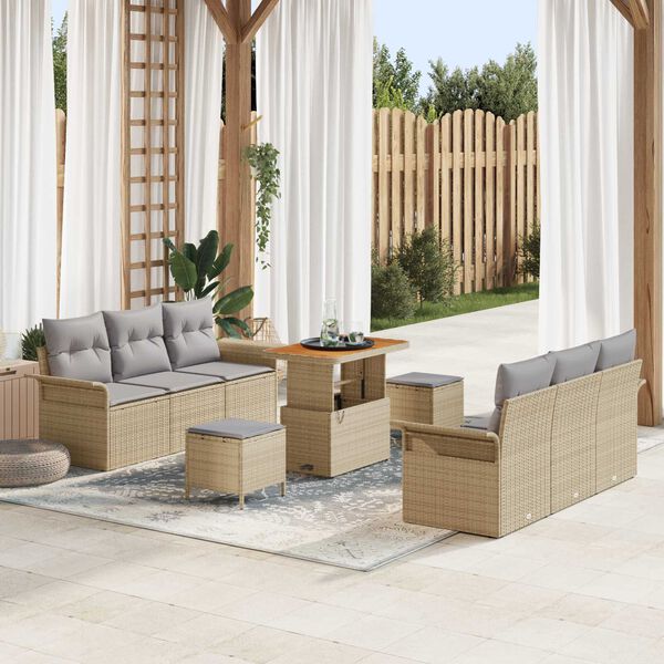 vidaXL Ensemble de canap&eacute; de jardin 9 pcs Beige et Gris clair