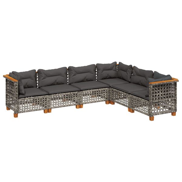 vidaXL Salon de jardin 6 pcs avec coussins gris résine tressée