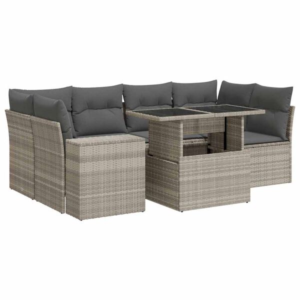 vidaXL Salon de jardin avec coussins 7 pcs gris clair r&eacute;sine tress&eacute;e