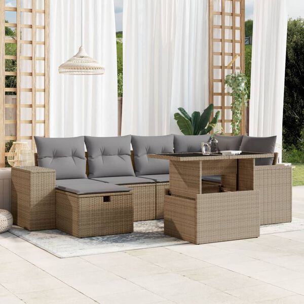 vidaXL Salon de jardin avec coussins 7 pcs beige r&eacute;sine tress&eacute;e