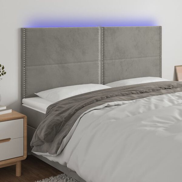 vidaXL T&ecirc;te de lit &agrave; LED Gris clair 200x5x118/128 cm Velours