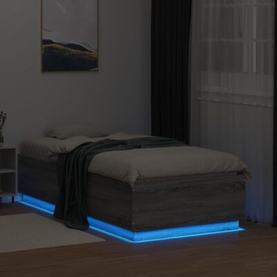 vidaXL Cadre de lit avec lumières LED sonoma gris 75x190 cm