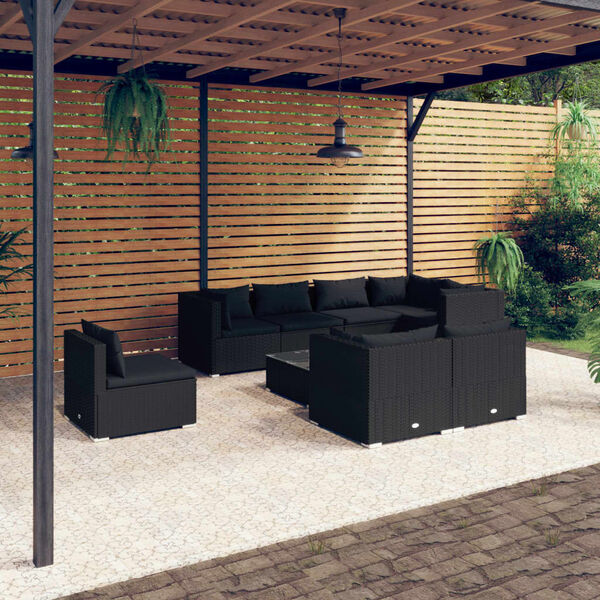 vidaXL Salon de jardin 9 pcs avec coussins R&eacute;sine tress&eacute;e Noir