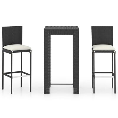 vidaXL Ensemble de bar d'extérieur 3 pcs coussins Résine tressée Noir