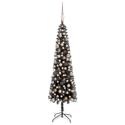vidaXL Arbre de Noël mince pré-éclairé et boules noir 180 cm