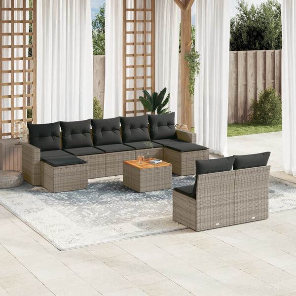 vidaXL Salon de jardin avec coussins 10 pcs gris r&eacute;sine tress&eacute;e