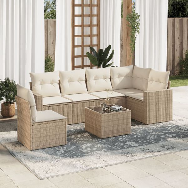 vidaXL Salon de jardin avec coussins 7 pcs beige r&eacute;sine tress&eacute;e