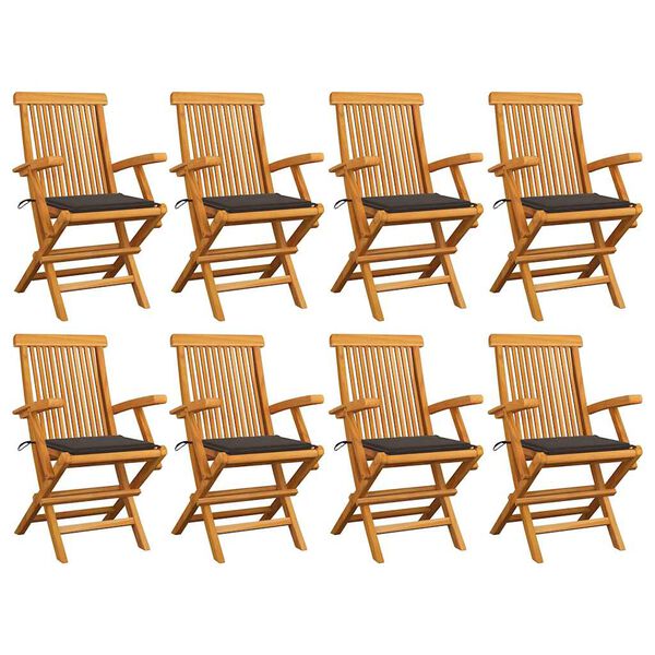 vidaXL Chaises de jardin avec coussins taupe lot de 8 Bois teck massif