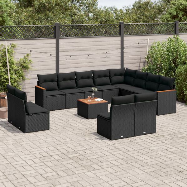 vidaXL Salon de jardin avec coussins 13 pcs noir r&eacute;sine tress&eacute;e