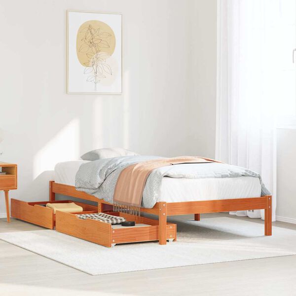 vidaXL Cadre de lit sans matelas cire marron 75x190 cm bois pin massif