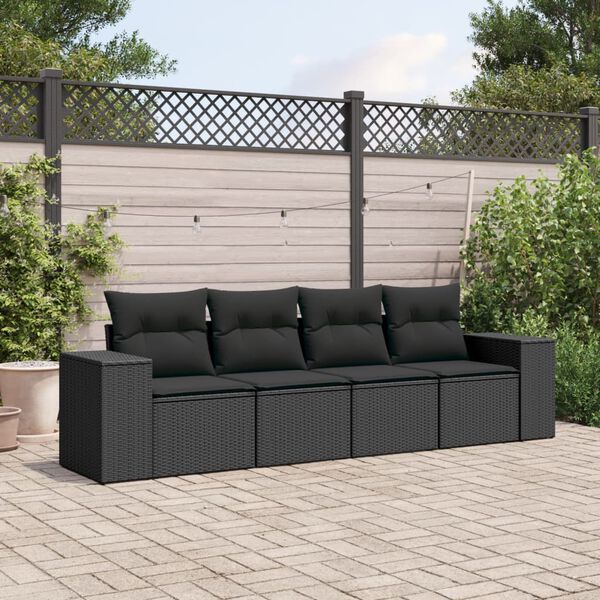 vidaXL Salon de jardin 4 pcs avec coussins noir r&eacute;sine tress&eacute;e