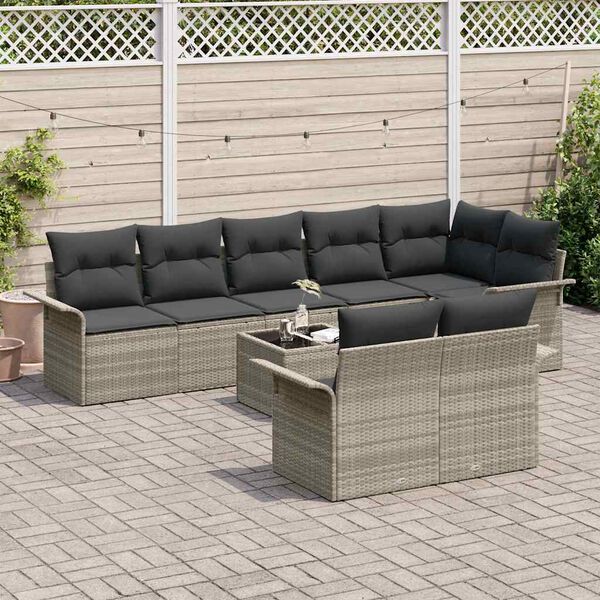 vidaXL Ensemble de canap&eacute; de jardin 9 pcs Gris clair Poly rotin