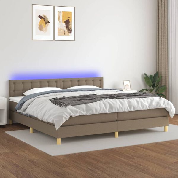 vidaXL Sommier &agrave; lattes de lit et matelas et LED Taupe 200x200cm Tissu