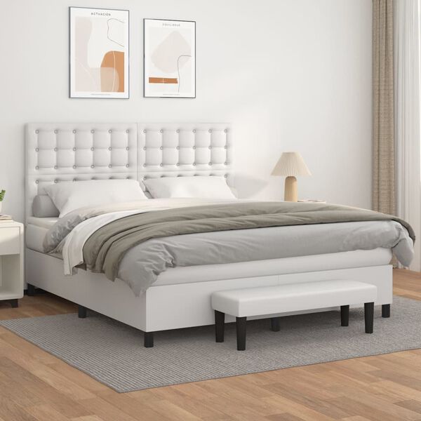 vidaXL Sommier &agrave; lattes de lit avec matelas Blanc 180x200cm Similicuir
