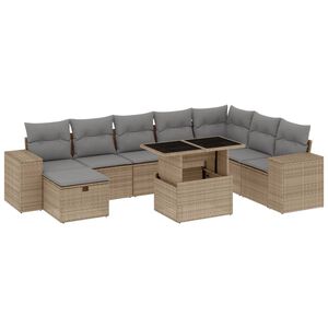 vidaXL Salon de jardin avec coussins 9 pcs beige r&eacute;sine tress&eacute;e