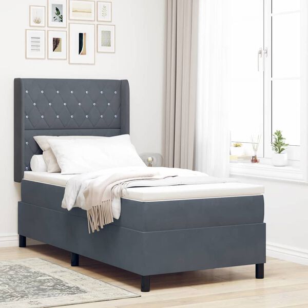 vidaXL Lit &agrave; ressorts avec matelas Gris fonc&eacute; 90 x 190 cm Velours