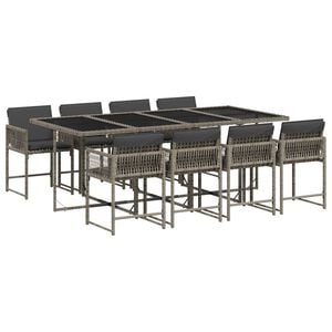 vidaXL Ensemble &agrave; manger de jardin 9 pcs coussins gris r&eacute;sine tress&eacute;e