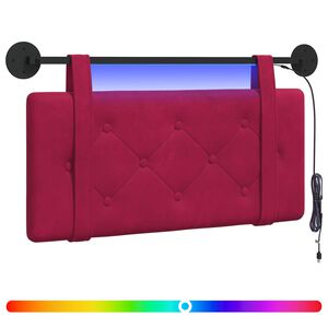 vidaXL T&ecirc;te de lit suspendue Avec lumi&egrave;re LED Bordeaux Velours