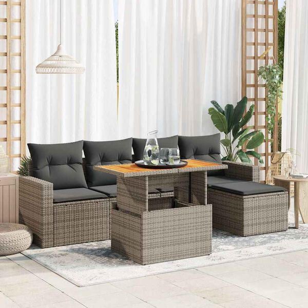 vidaXL Salon de jardin 6 pcs avec coussins gris r&eacute;sine tress&eacute;e