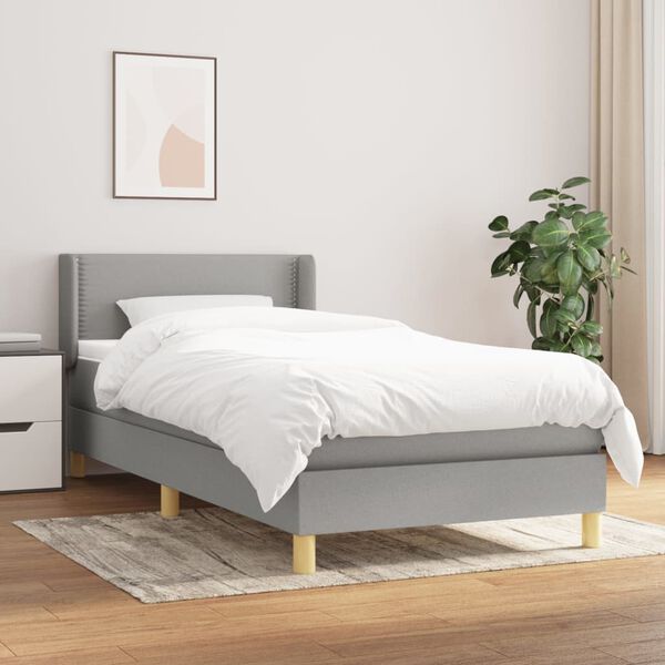 vidaXL Sommier &agrave; lattes de lit avec matelas Gris clair 90x200 cm Tissu