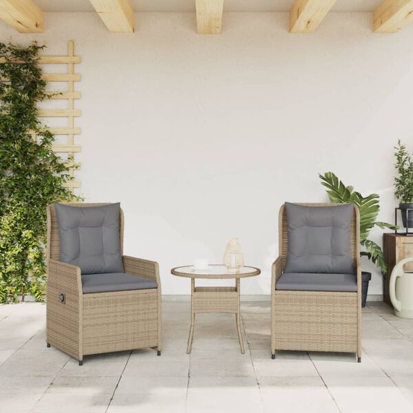 vidaXL Chaises inclinables de jardin lot de 2 beige r&eacute;sine tress&eacute;e