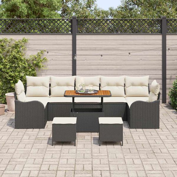 vidaXL Ensemble de canap&eacute; de jardin avec coussin 10 pcs Noir et Cr&egrave;me
